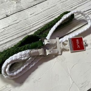 Braided thin Belts Set of two NEW white and lime grass green silver buckle Med